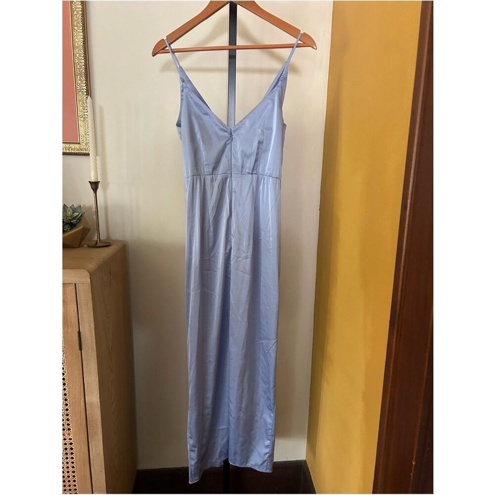 Abercrombie & Fitch Light Blue Satin Twist-Front Slit Maxi Dress - Picture 11 of 14